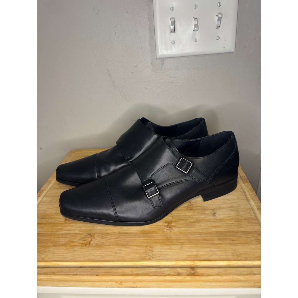 Calvin Klein Men Black Leather Allman Double Monk Strap Dress Shoes 10.5